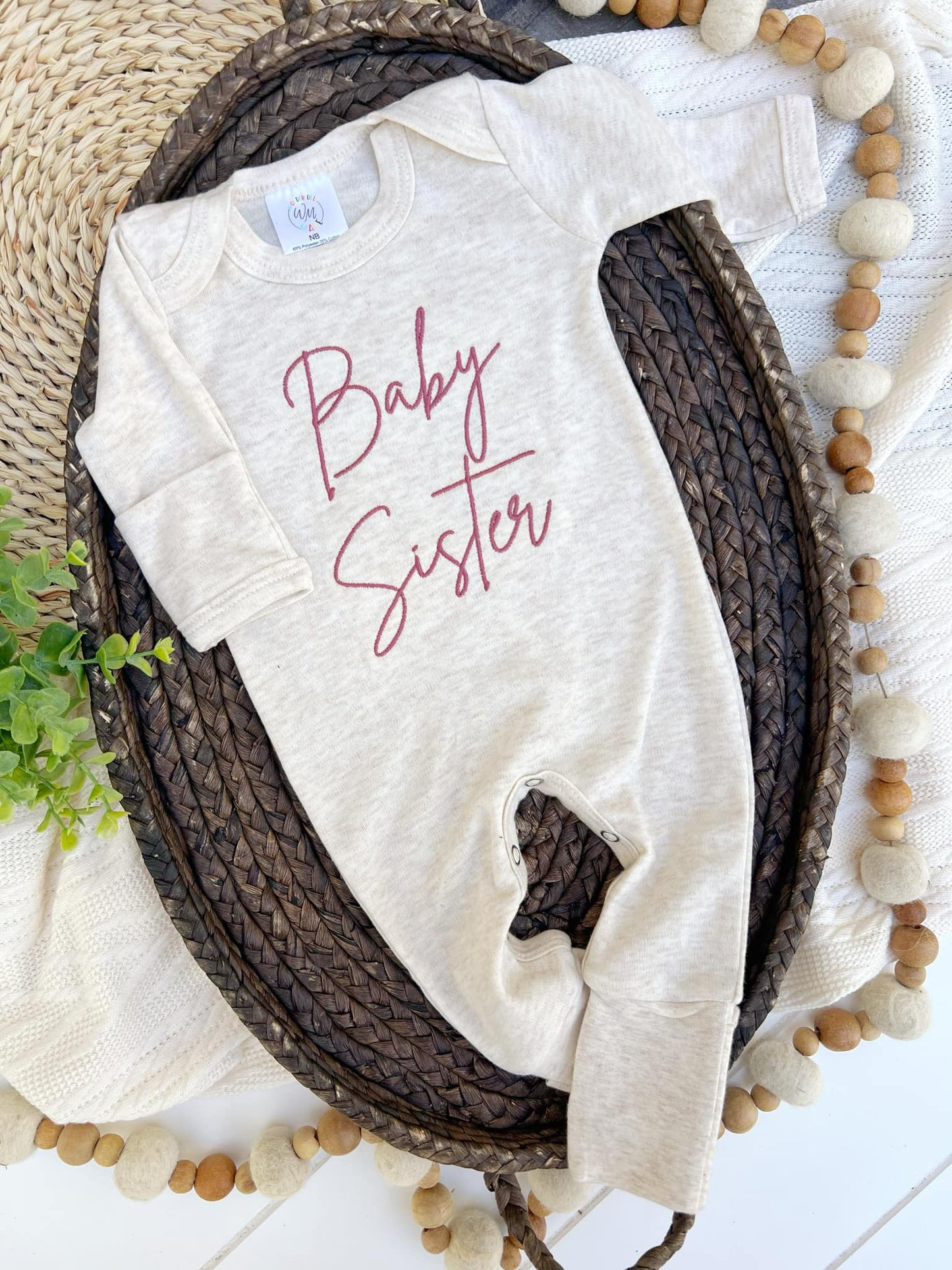 Baby Romper | Baby Sister Pink - Baby Announcement Outfit - Tiny Tots Boutique