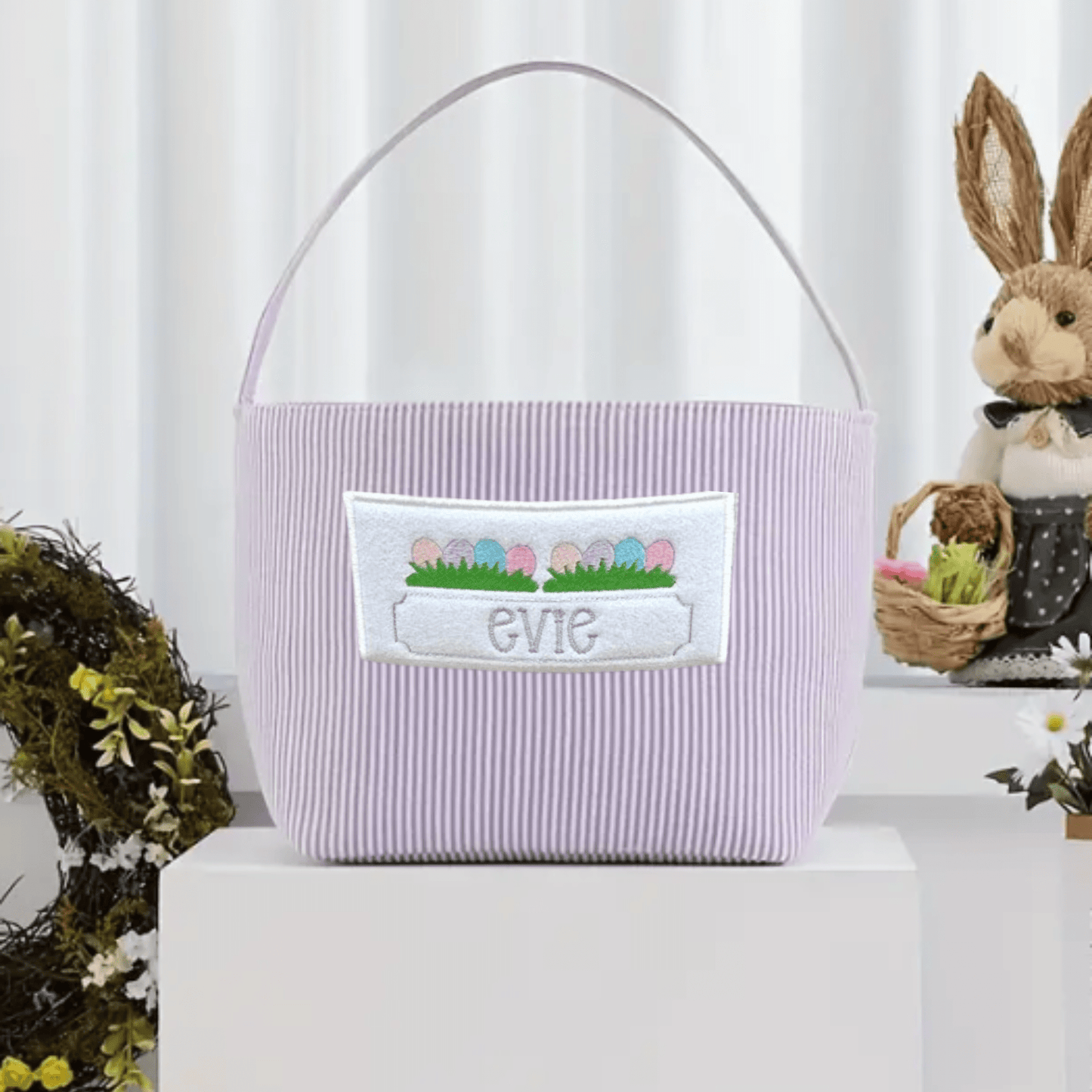 Custom Embroidered Easter Basket - Eggs in Grass - Tiny Tots Boutique