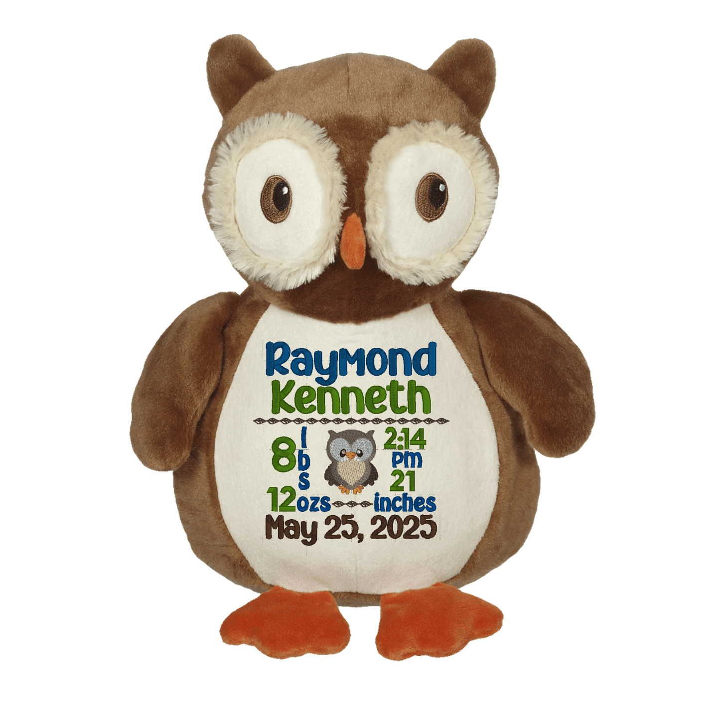 Custom Owl Birth Announcement Stuffed Animal - Tiny Tots Boutique