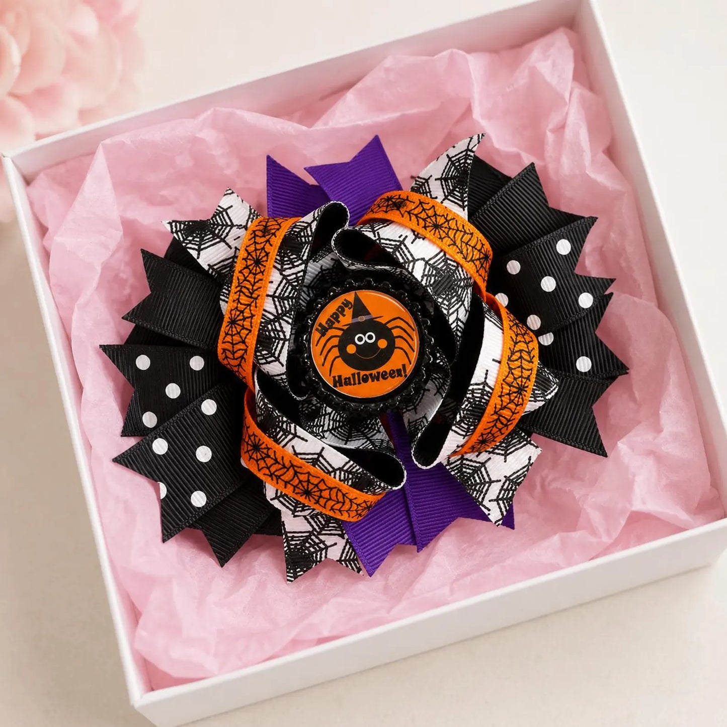 Halloween Hair Bow – Layered Boutique Design with Spider Center