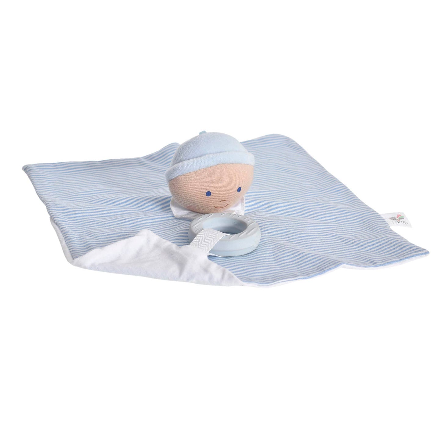 Personalized Baby Lovey with Rubber Teether - Blue - Tiny Tots Boutique