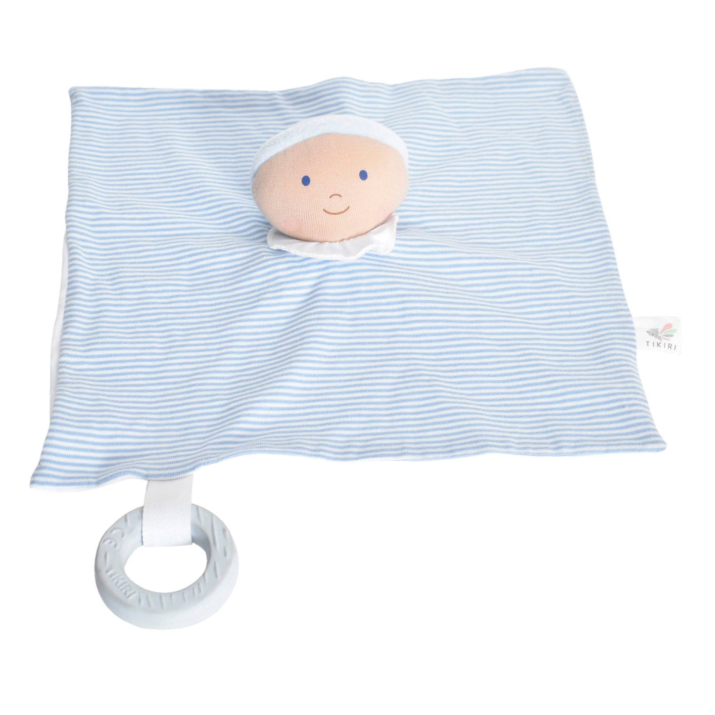 Personalized Baby Lovey with Rubber Teether - Blue - Tiny Tots Boutique