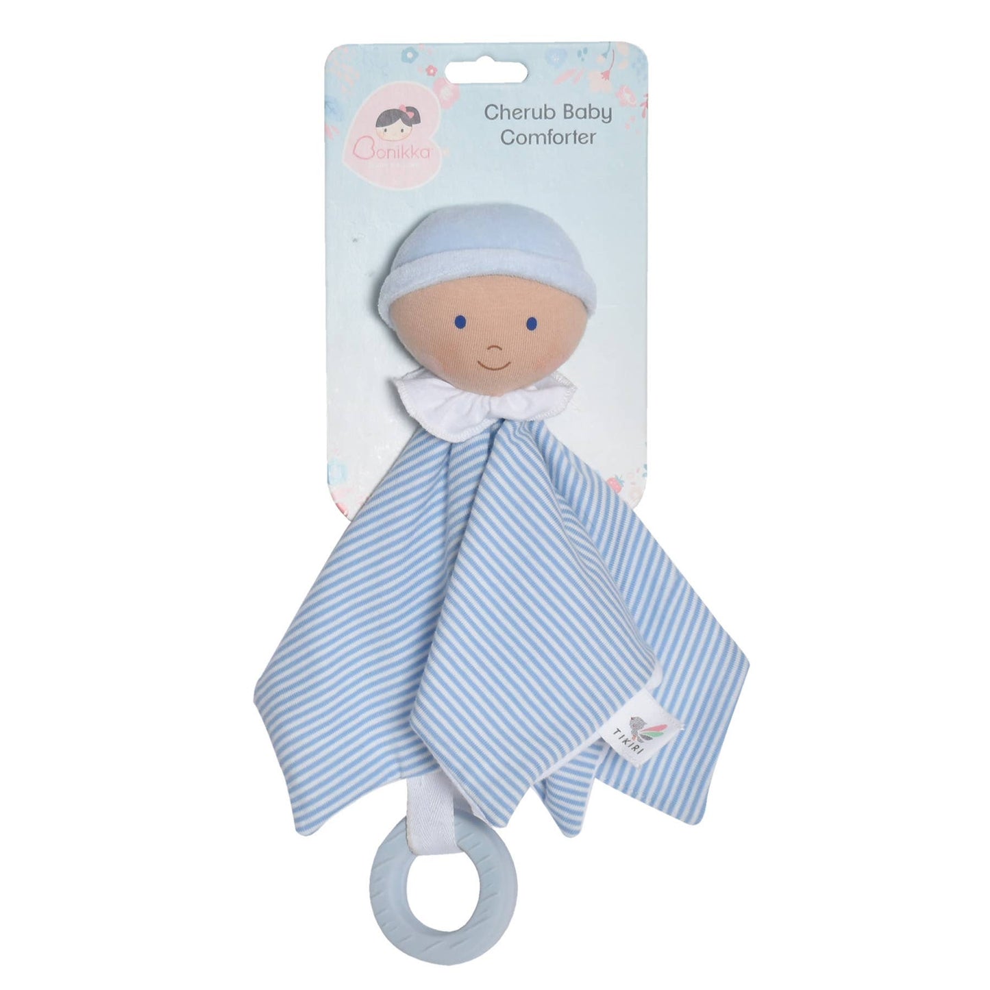 Personalized Baby Lovey with Rubber Teether - Blue - Tiny Tots Boutique