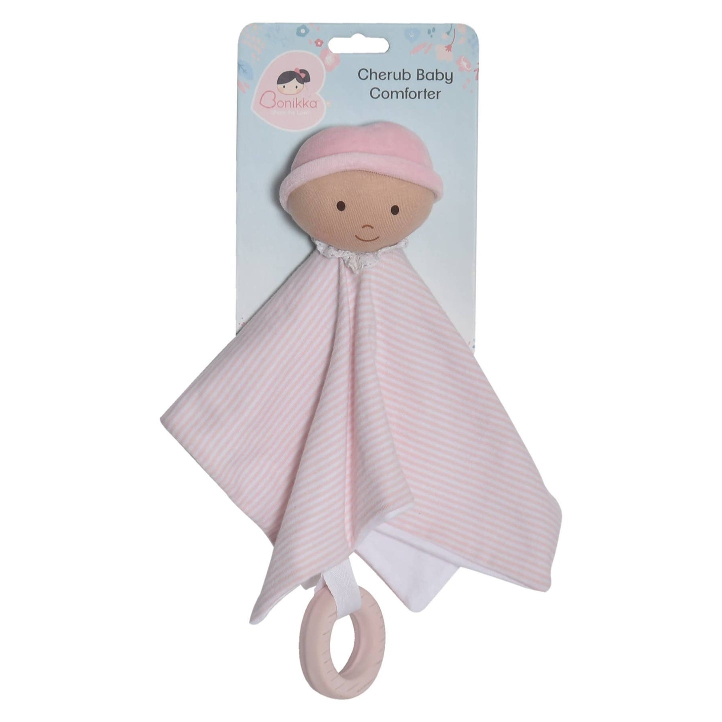 Personalized Baby Lovey with Rubber Teether - Pink - Tiny Tots Boutique