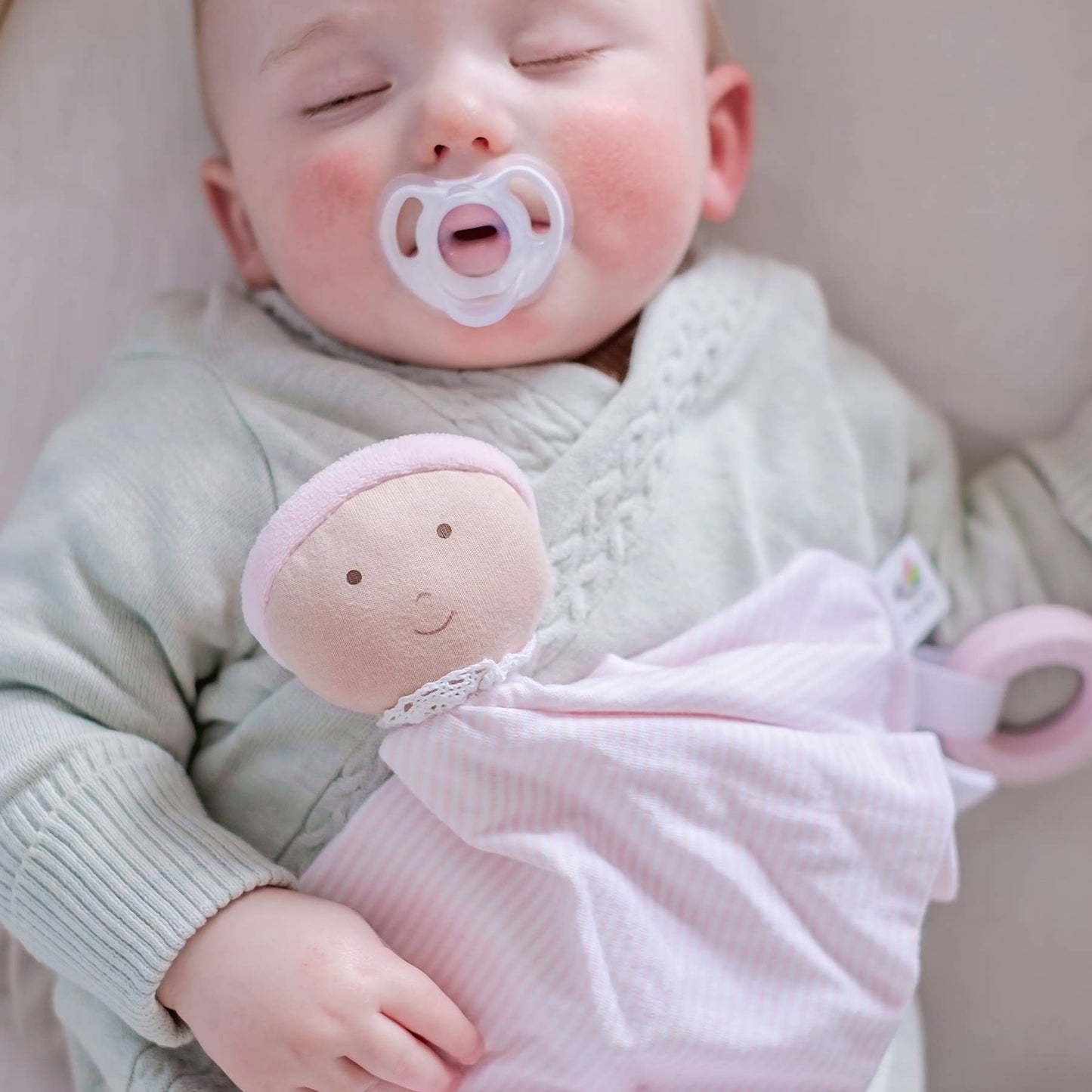 Personalized Baby Lovey with Rubber Teether - Pink - Tiny Tots Boutique