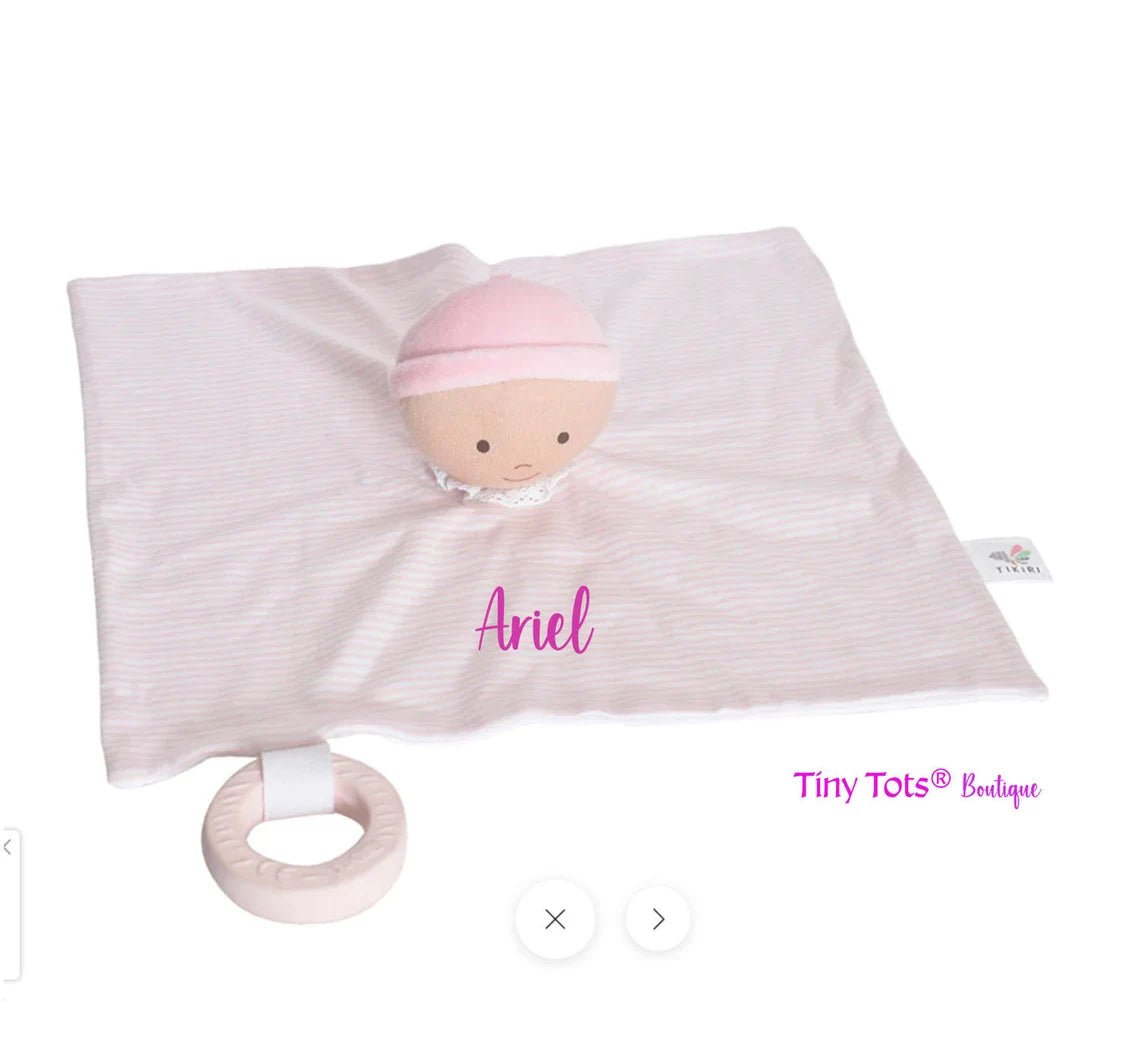 Personalized Baby Lovey with Rubber Teether - Pink - Tiny Tots Boutique