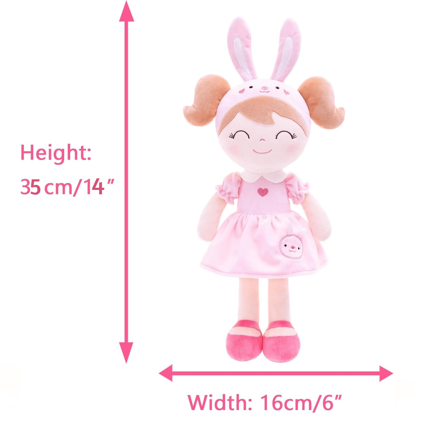 Personalized Plush Bunny Doll – Light Brown Hair with a Pink Dress - Tiny Tots Boutique