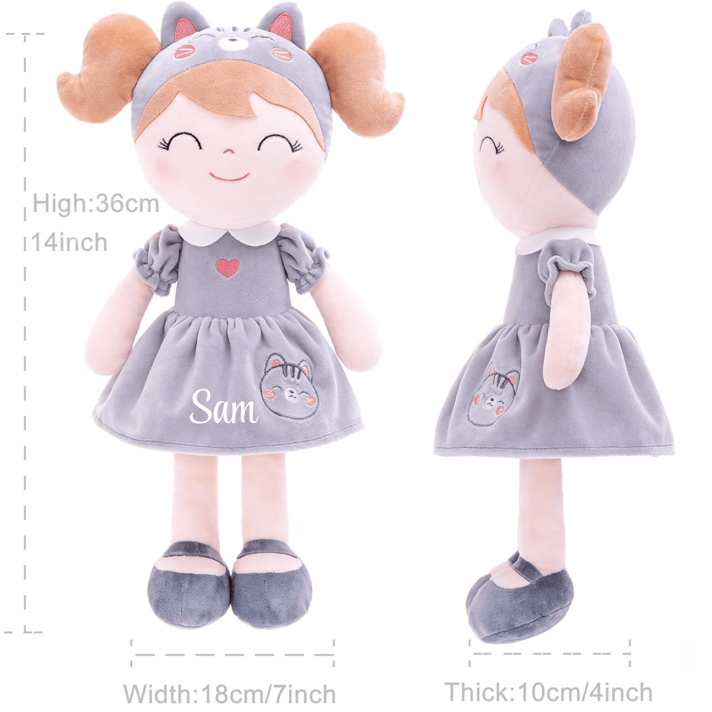 Personalized Plush Cat Doll – Light Brown Hair with a Cat Dress - Tiny Tots Boutique