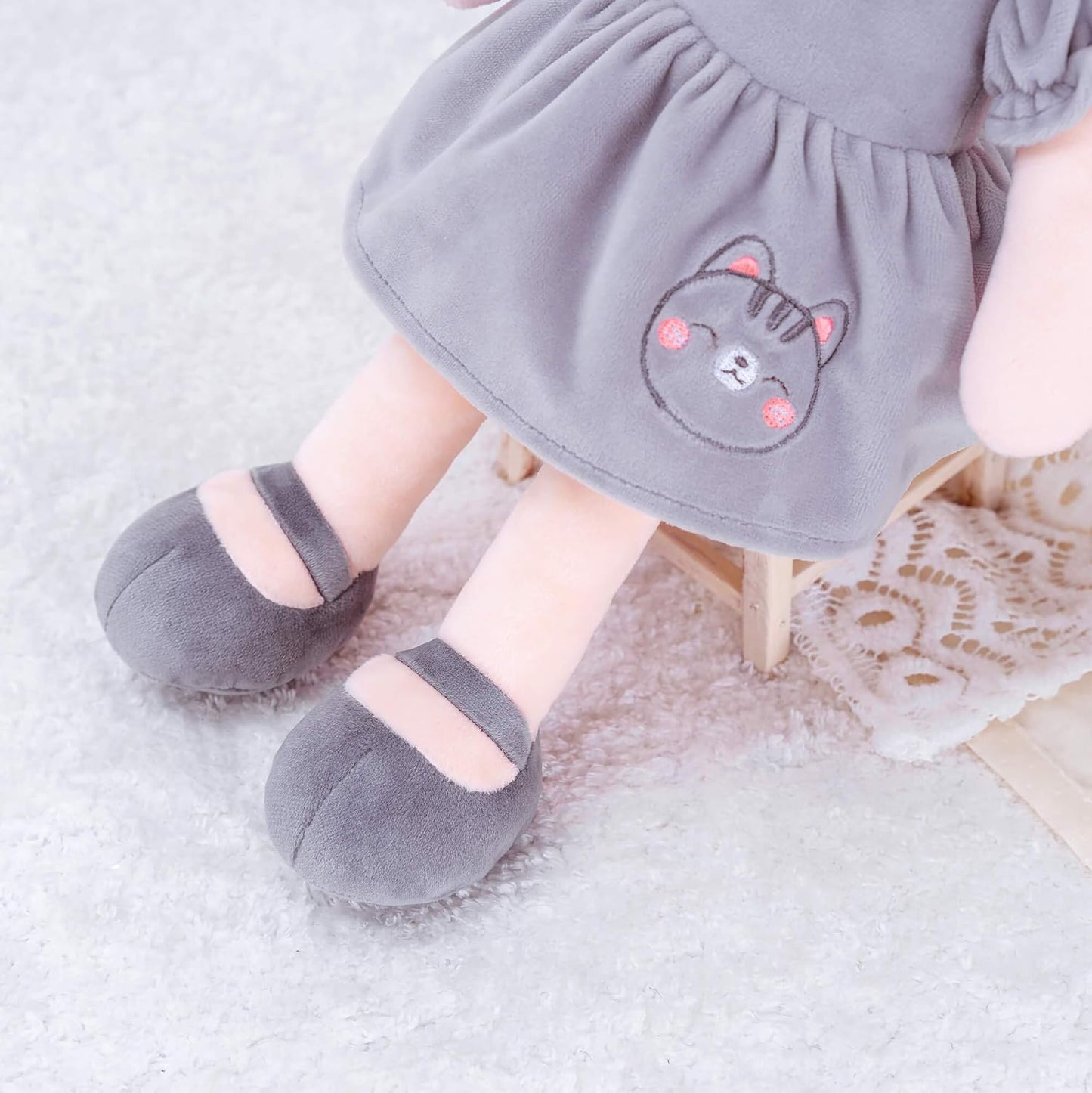 Personalized Plush Cat Doll – Light Brown Hair with a Cat Dress - Tiny Tots Boutique