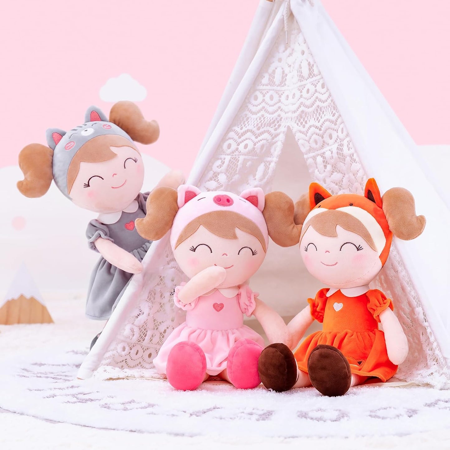 Personalized Plush Cat Doll – Light Brown Hair with a Cat Dress - Tiny Tots Boutique