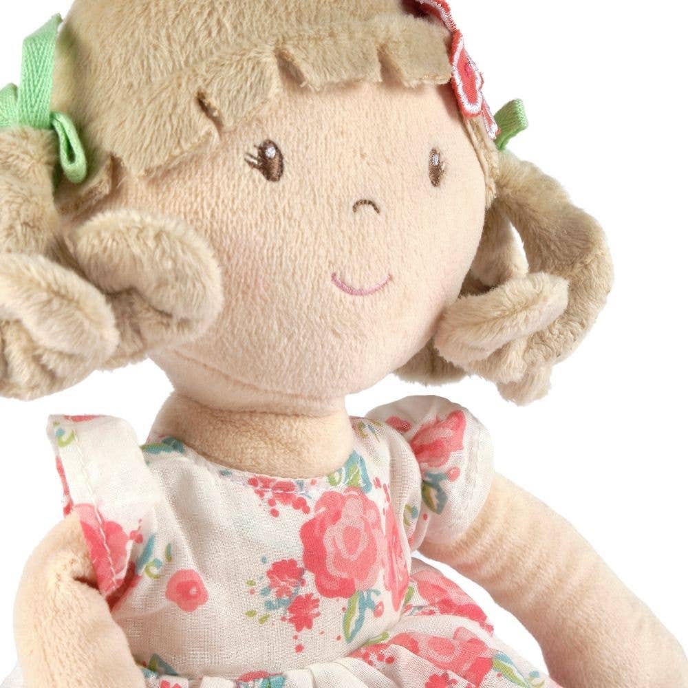 Personalized Plush Doll - Beige Hair with Pink Floral Dress - Scarlet - Tiny Tots Boutique
