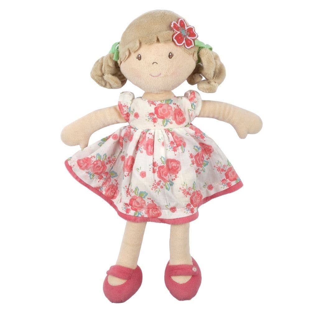 Personalized Plush Doll - Beige Hair with Pink Floral Dress - Scarlet - Tiny Tots Boutique