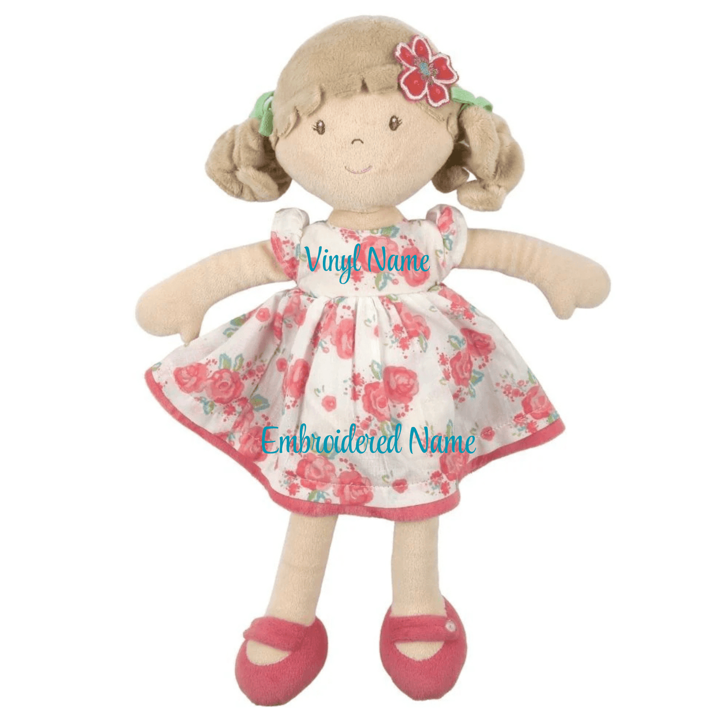 Personalized Plush Doll - Beige Hair with Pink Floral Dress - Scarlet - Tiny Tots Boutique