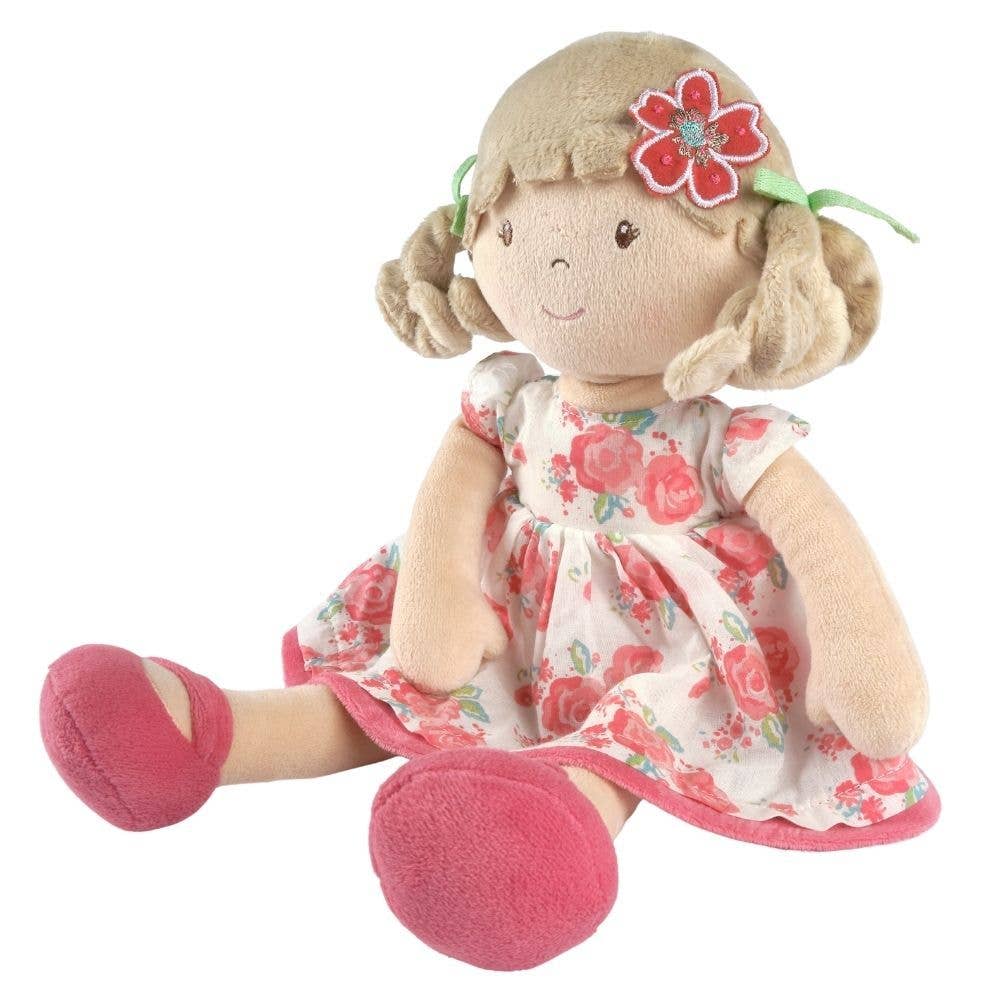 Personalized Plush Doll - Beige Hair with Pink Floral Dress - Scarlet - Tiny Tots Boutique