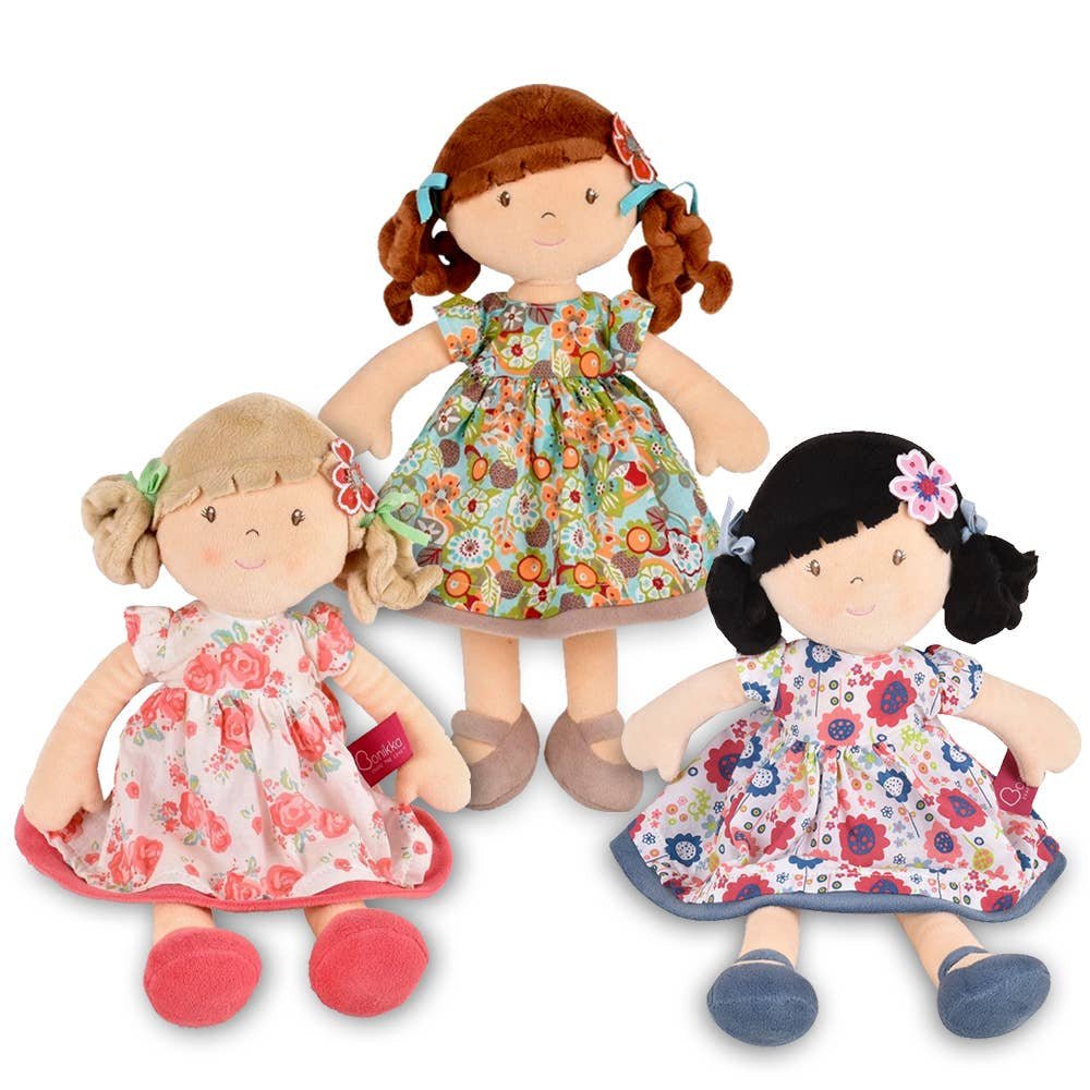 Personalized Plush Doll - Beige Hair with Pink Floral Dress - Scarlet - Tiny Tots Boutique