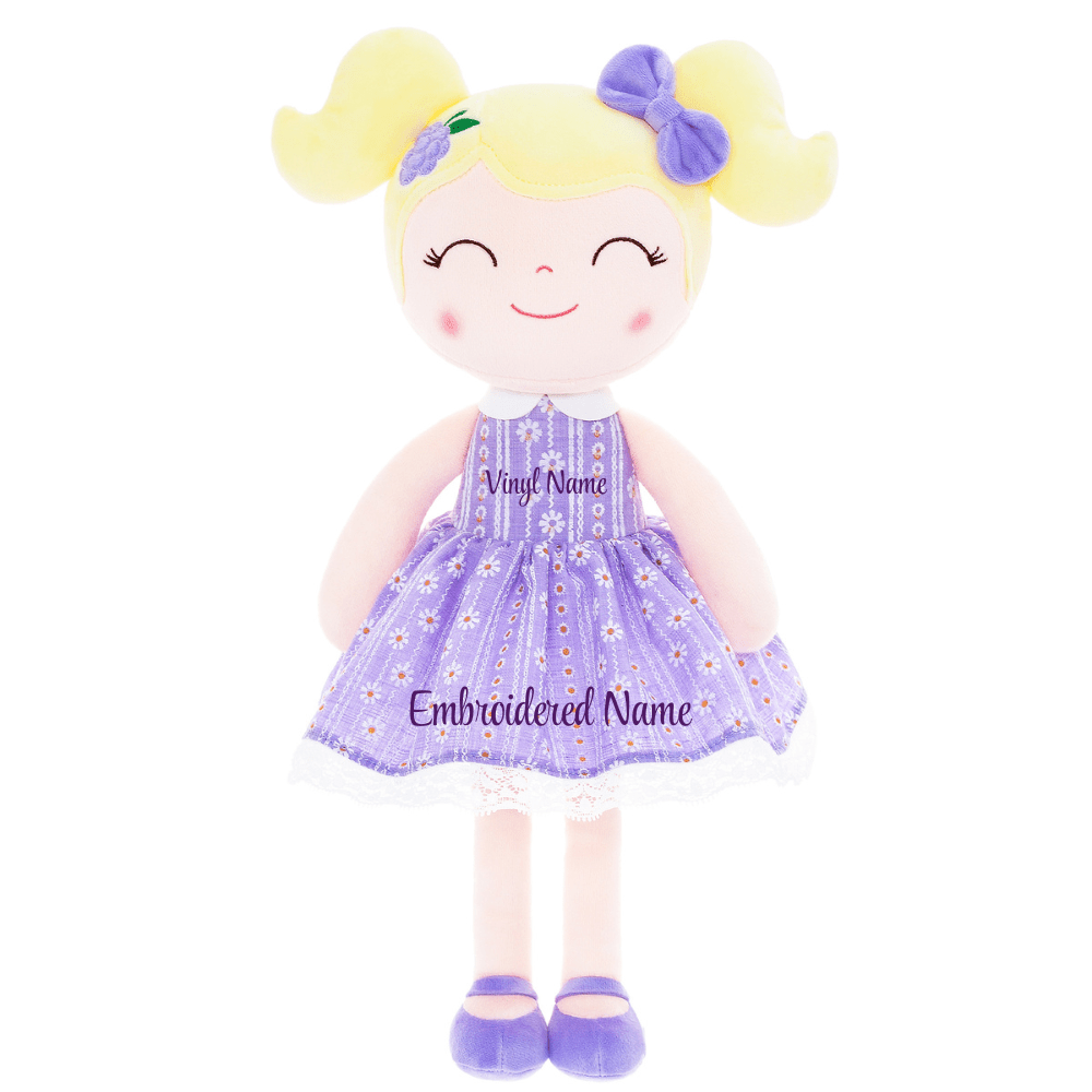 Personalized Plush Doll – Blonde Hair with a Lilac Dress - Tiny Tots Boutique