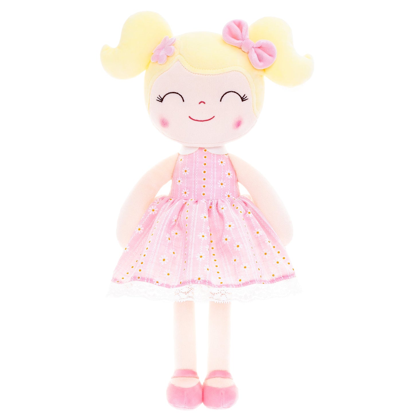 Personalized Plush Doll – Blonde Hair with a Pastel Pink Dress - Tiny Tots Boutique