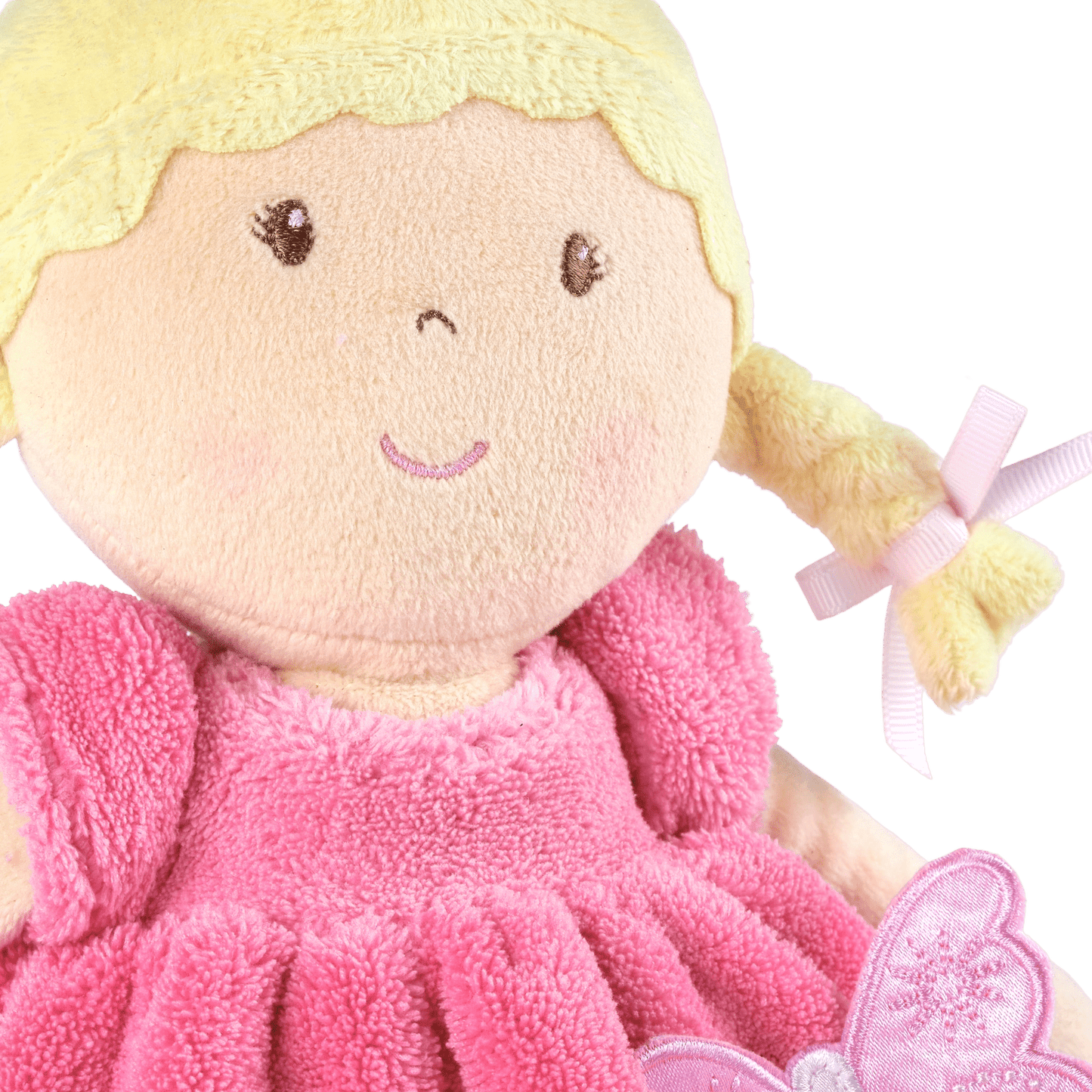 Personalized Plush Doll - Blonde Hair with a Pink Plush Dress - Ria - Tiny Tots Boutique