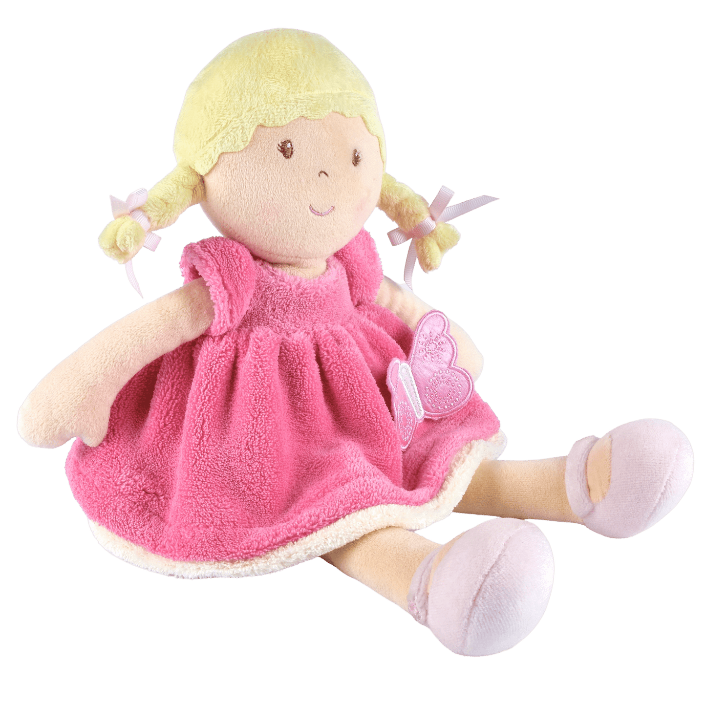 Personalized Plush Doll - Blonde Hair with a Pink Plush Dress - Ria - Tiny Tots Boutique