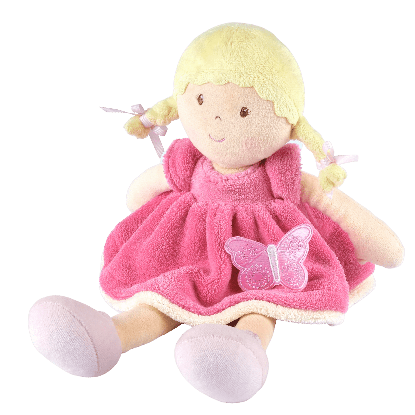 Personalized Plush Doll - Blonde Hair with a Pink Plush Dress - Ria - Tiny Tots Boutique