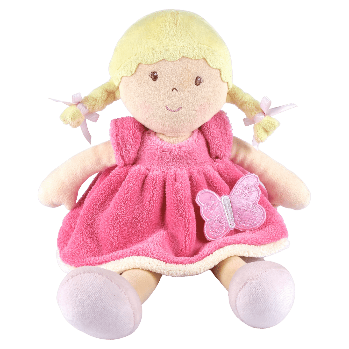 Personalized Plush Doll - Blonde Hair with a Pink Plush Dress - Ria - Tiny Tots Boutique