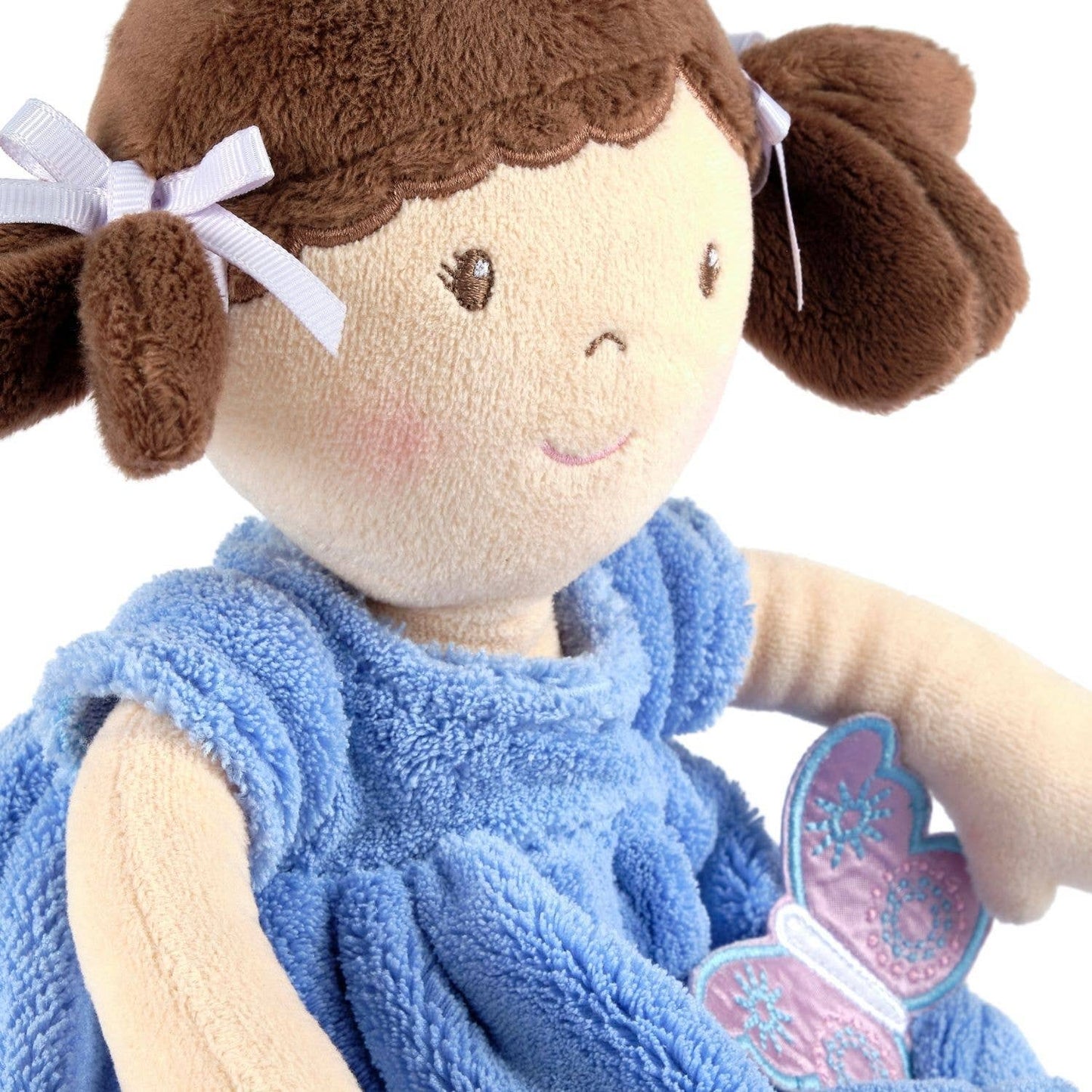 Personalized Plush Doll - Brown Hair with Blue Plush Dress - Pari - Tiny Tots Boutique