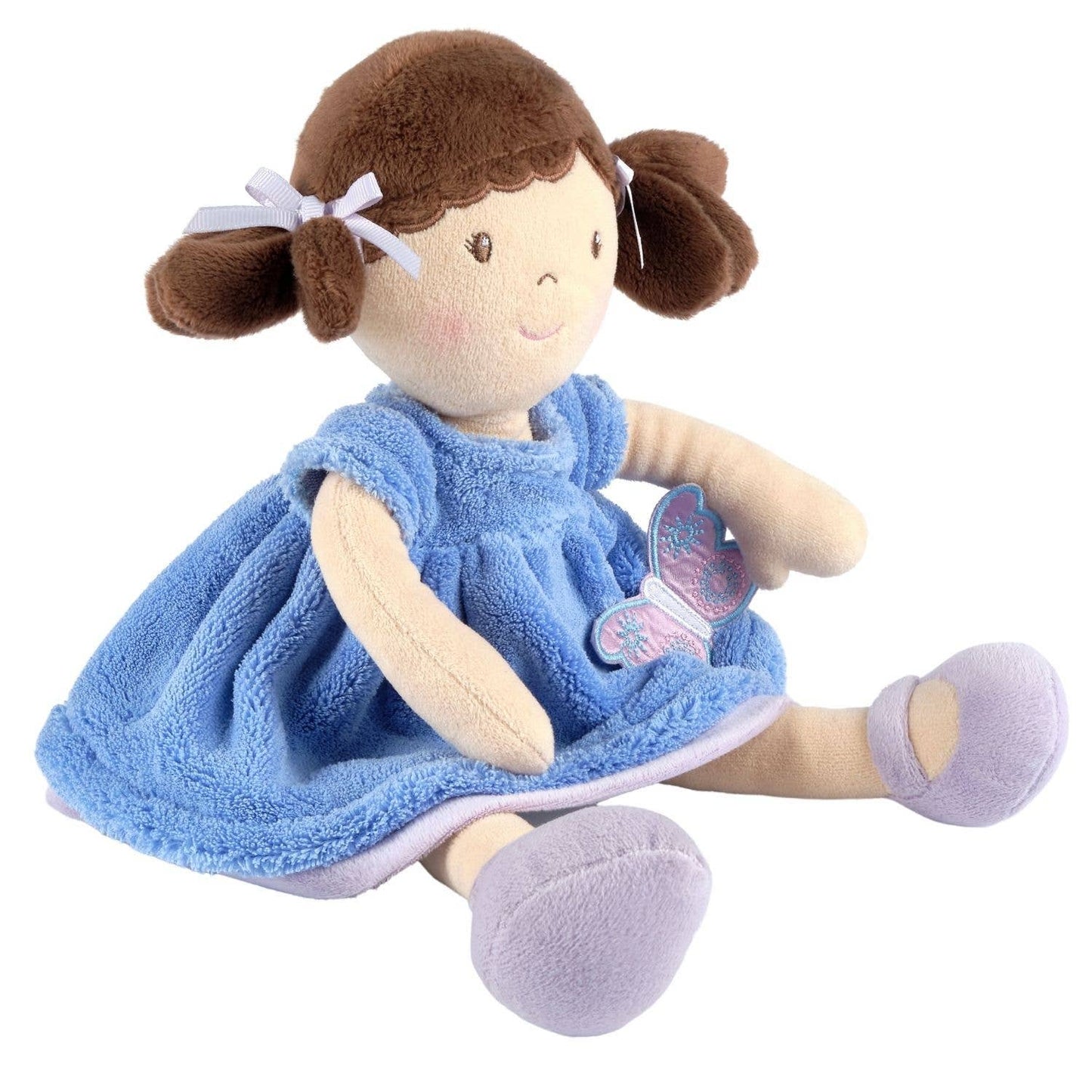 Personalized Plush Doll - Brown Hair with Blue Plush Dress - Pari - Tiny Tots Boutique