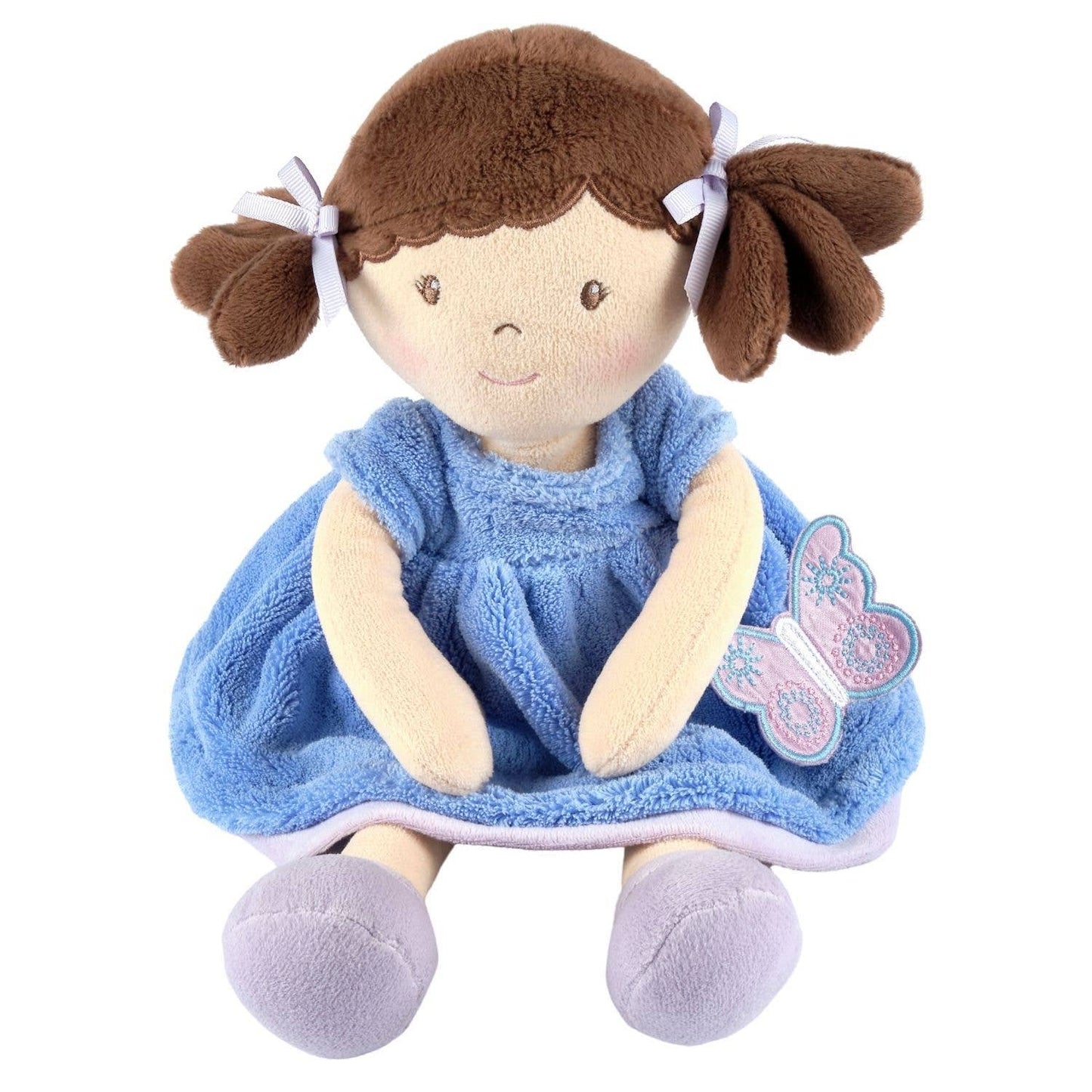 Personalized Plush Doll - Brown Hair with Blue Plush Dress - Pari - Tiny Tots Boutique