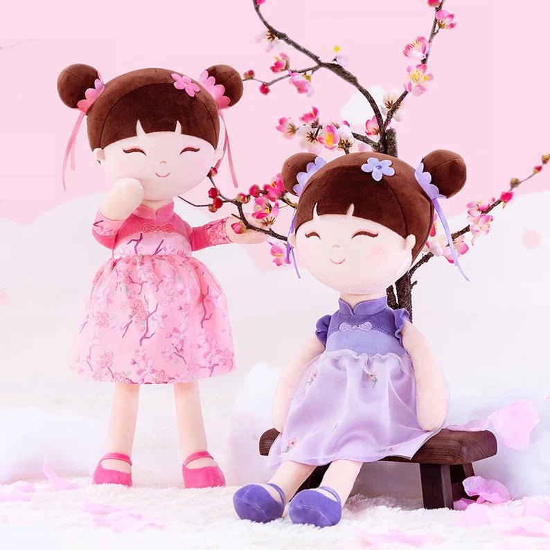 Personalized Plush Doll – Chinese Doll with a Pink Dress - Tiny Tots Boutique