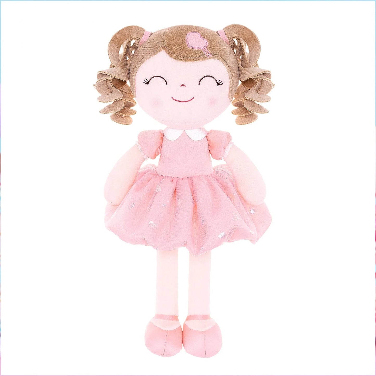 Personalized Plush Doll – Light Brown Curly Hair with a Pink Dress - Tiny Tots Boutique