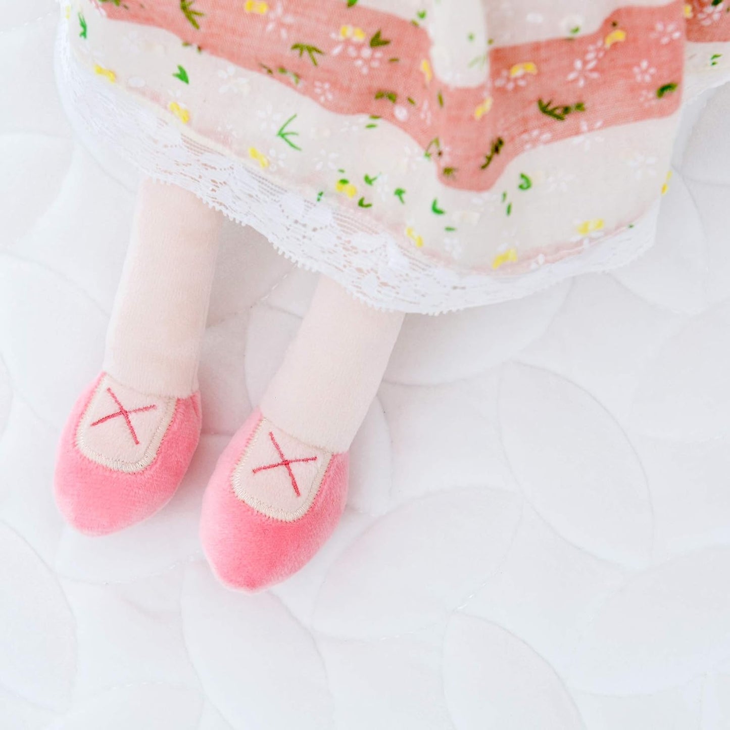 Personalized Plush Doll – Light Brown Hair with a Coral Stripe Dress - Tiny Tots Boutique