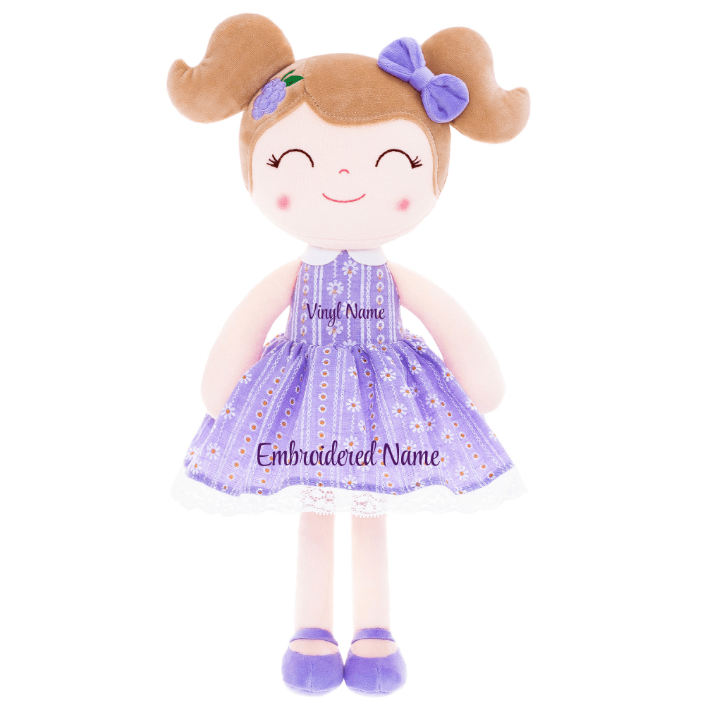 Personalized Plush Doll – Light Brown Hair with a Lilac Dress - Tiny Tots Boutique