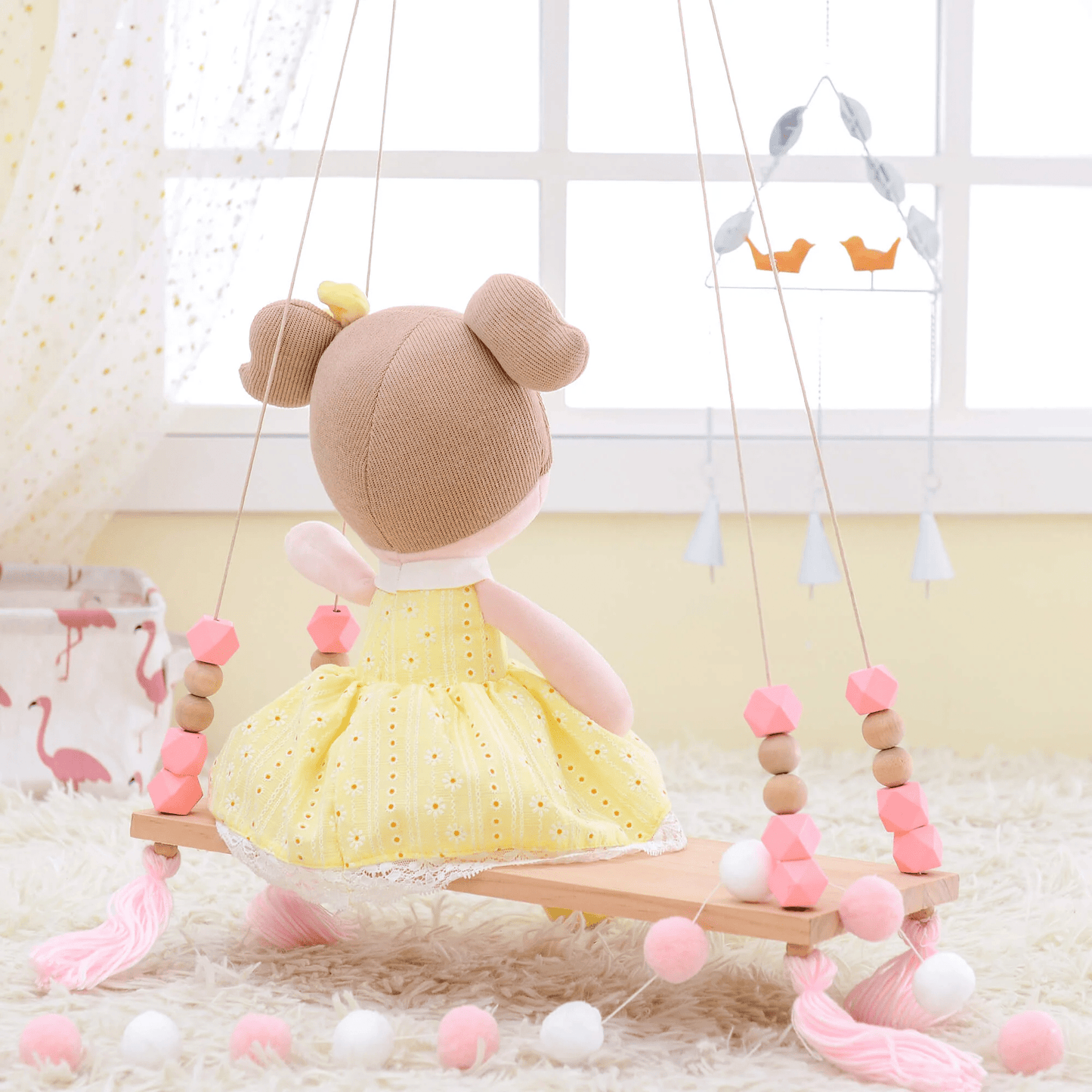 Personalized Plush Doll – Light Brown Hair with a Yellow Dress - Tiny Tots Boutique