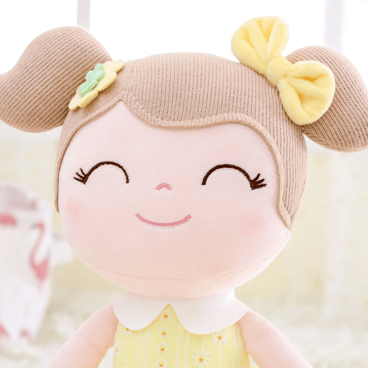 Personalized Plush Doll – Light Brown Hair with a Yellow Dress - Tiny Tots Boutique