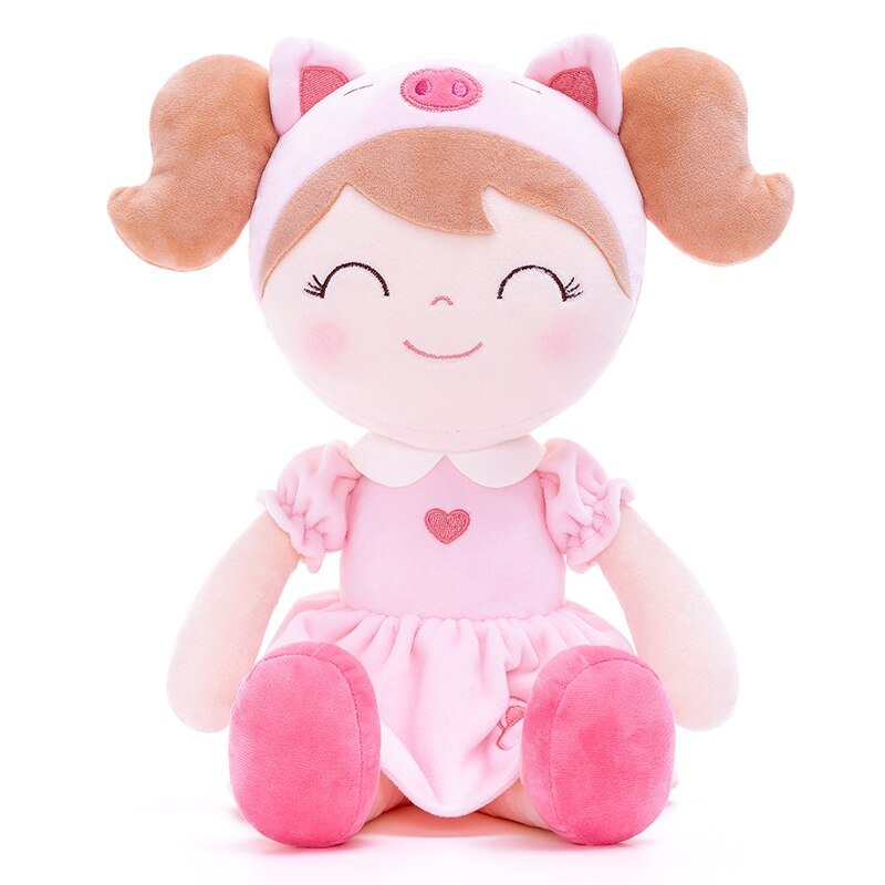 Personalized Plush Pig Doll – Light Brown Hair with a Pink Dress - Tiny Tots Boutique