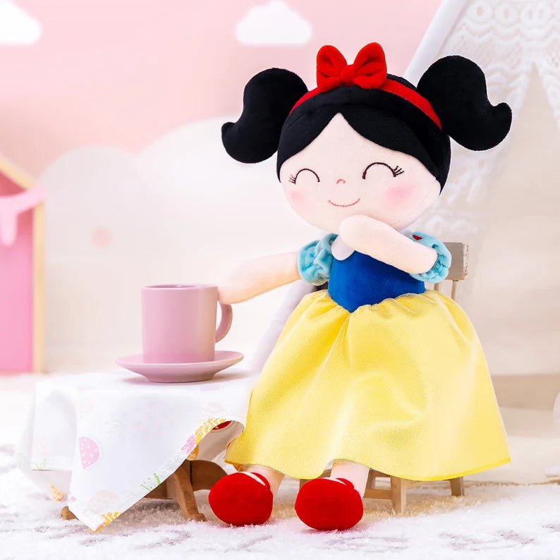 Personalized Princess Plush Doll – Black Hair with a Yellow and Blue Dress - Tiny Tots Boutique