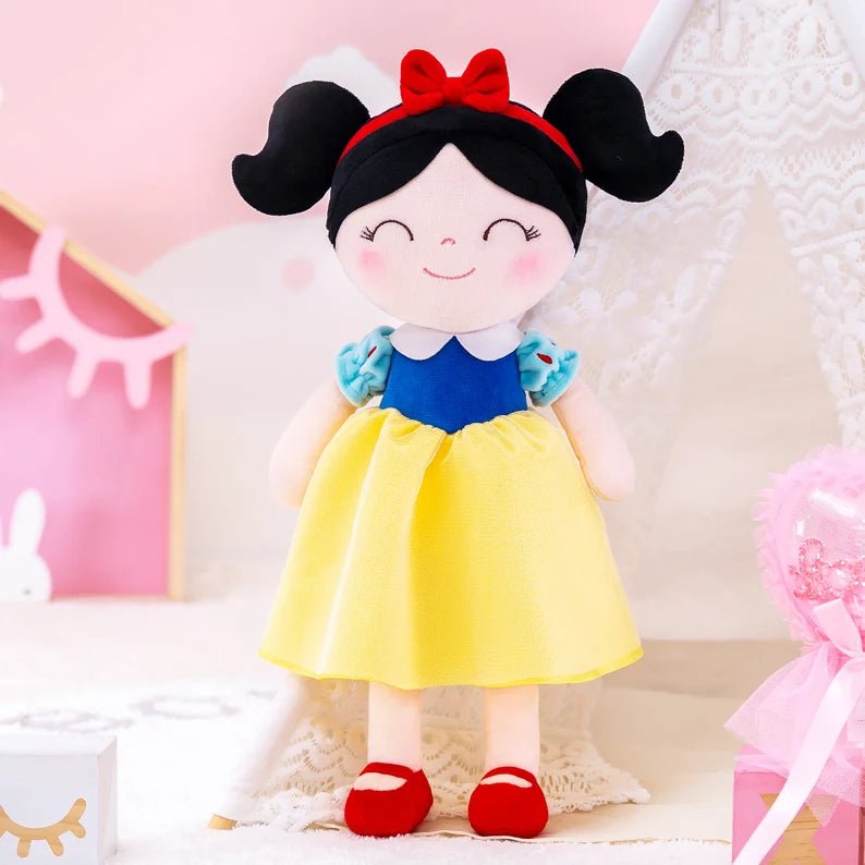 Personalized Princess Plush Doll – Black Hair with a Yellow and Blue Dress - Tiny Tots Boutique