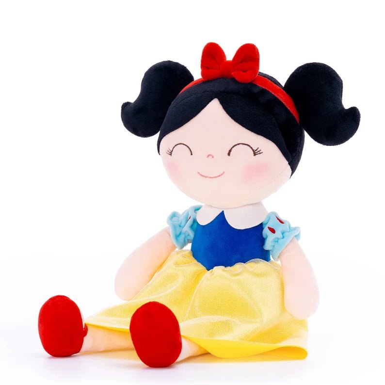 Personalized Princess Plush Doll – Black Hair with a Yellow and Blue Dress - Tiny Tots Boutique