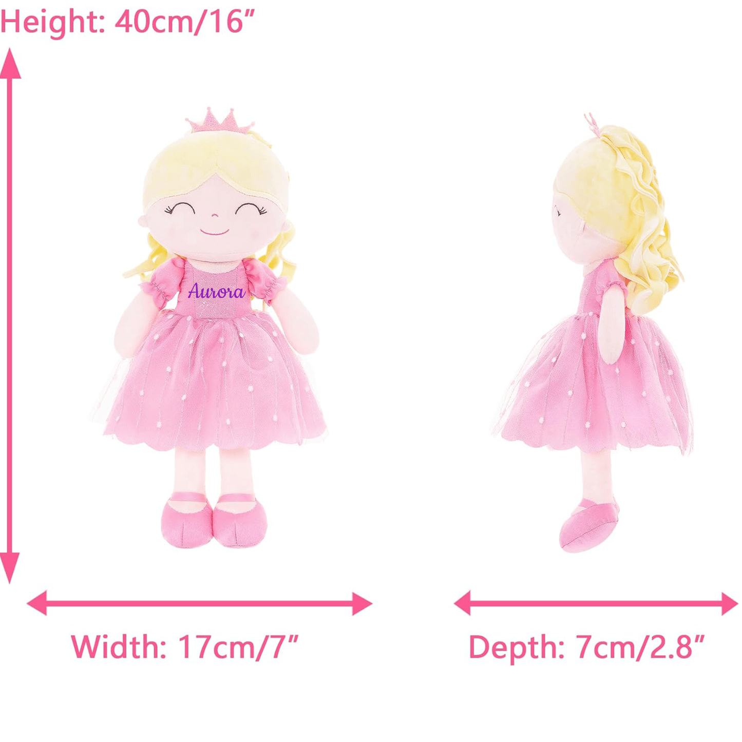 Personalized Princess Plush Doll – Blonde Hair with a Pink Dress - Tiny Tots Boutique