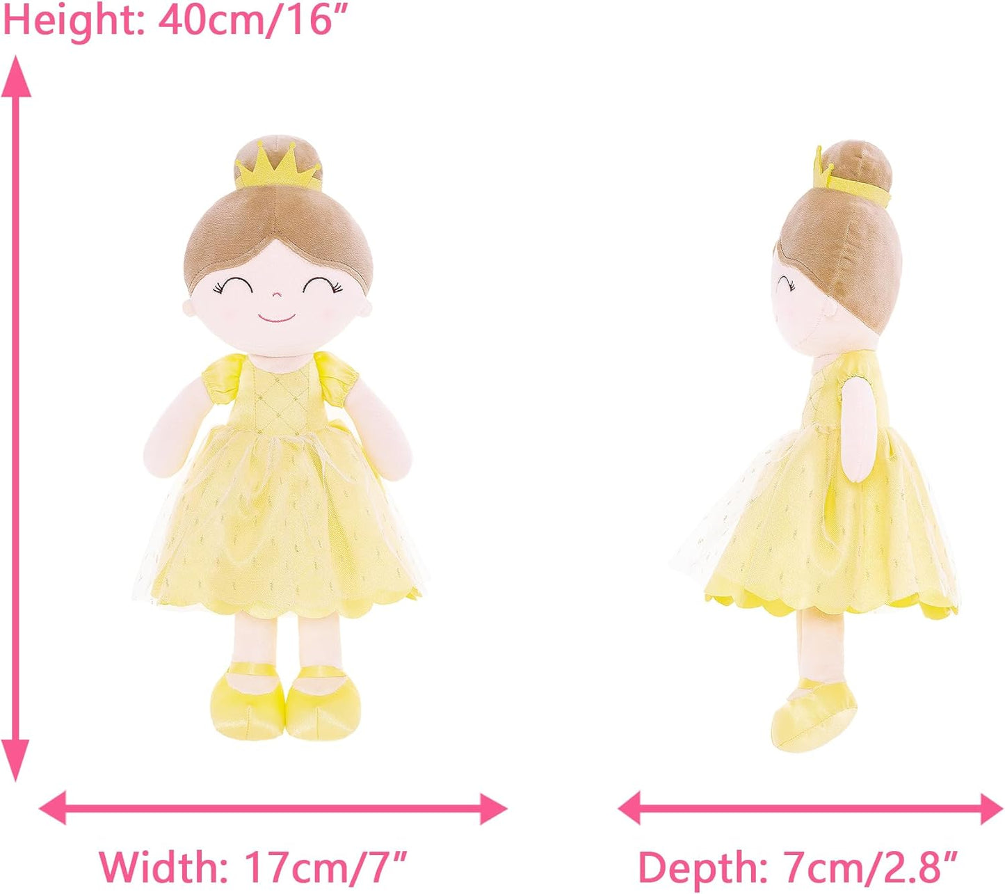 Personalized Princess Plush Doll – Brown Hair with a Yellow Dress - Tiny Tots Boutique