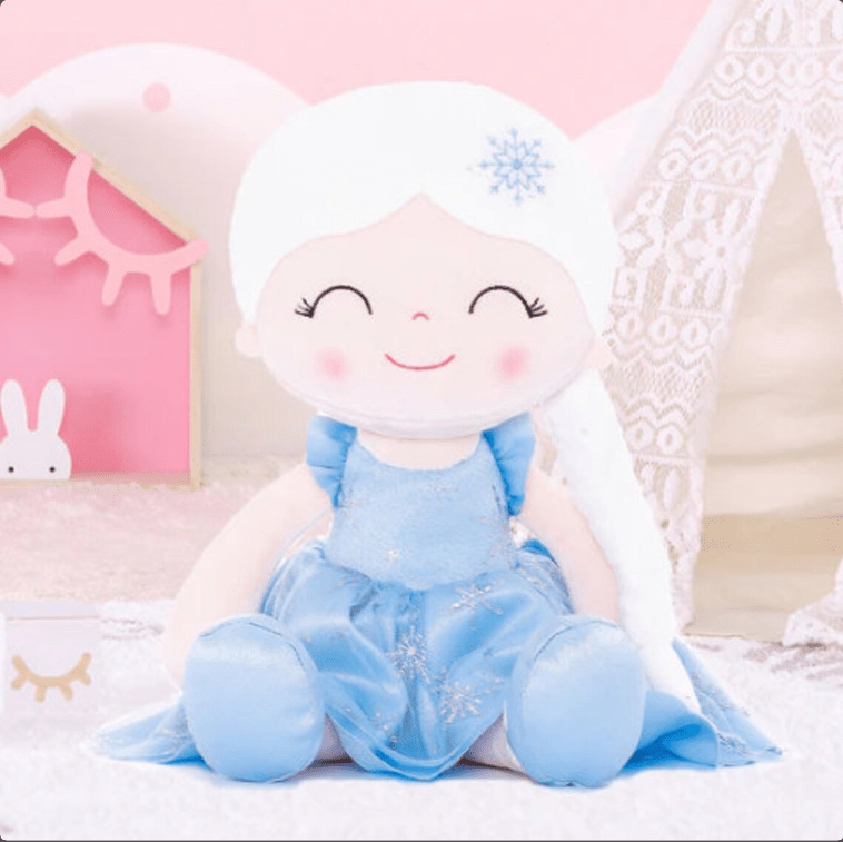 Personalized Princess Plush Doll – White Hair with a Blue Dress - Tiny Tots Boutique