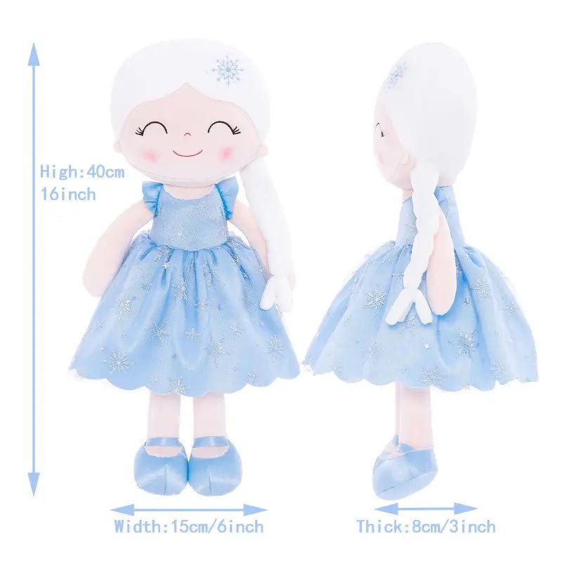 Personalized Princess Plush Doll – White Hair with a Blue Dress - Tiny Tots Boutique