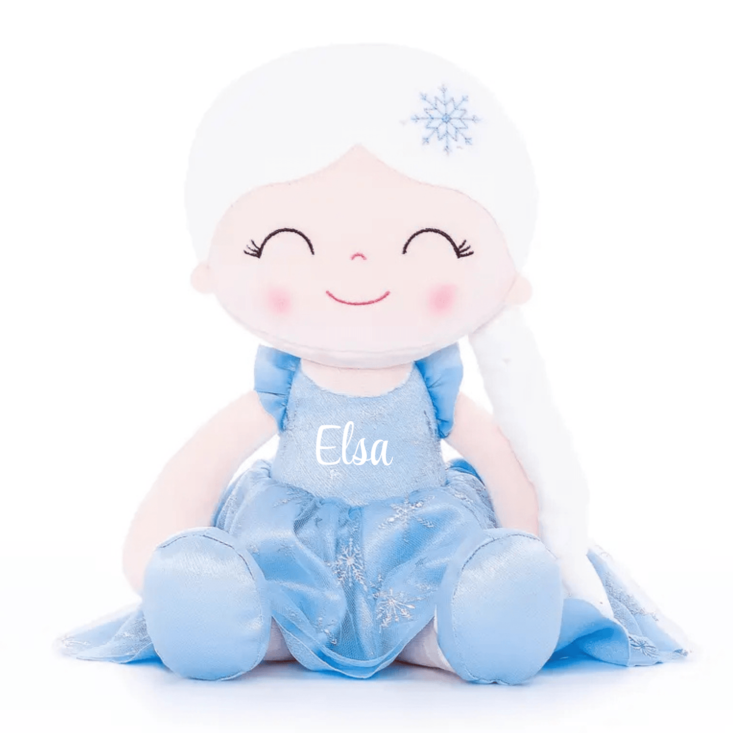 Personalized Princess Plush Doll – White Hair with a Blue Dress - Tiny Tots Boutique