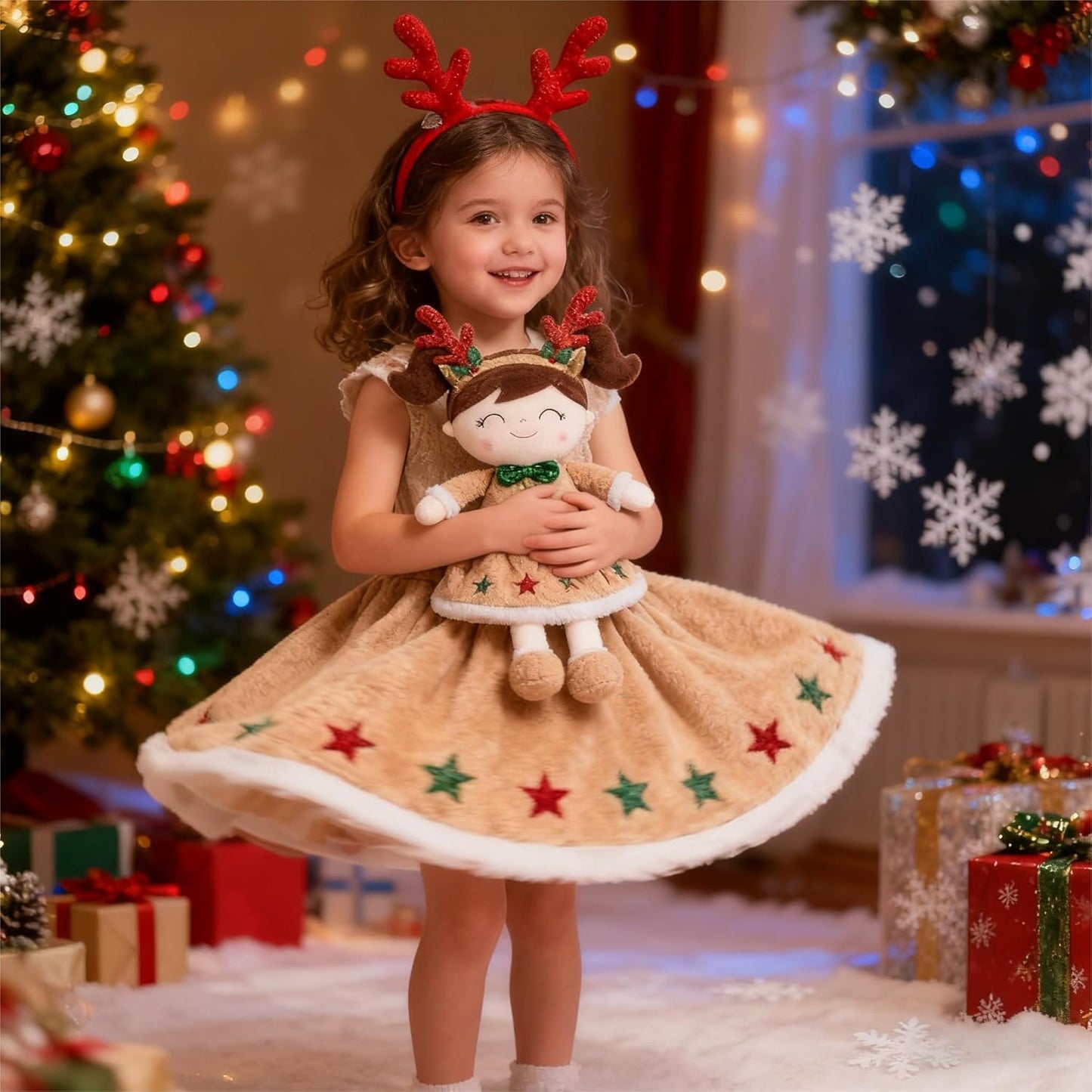 Personalized Reindeer Plush Doll – Brown Hair - Tiny Tots Boutique