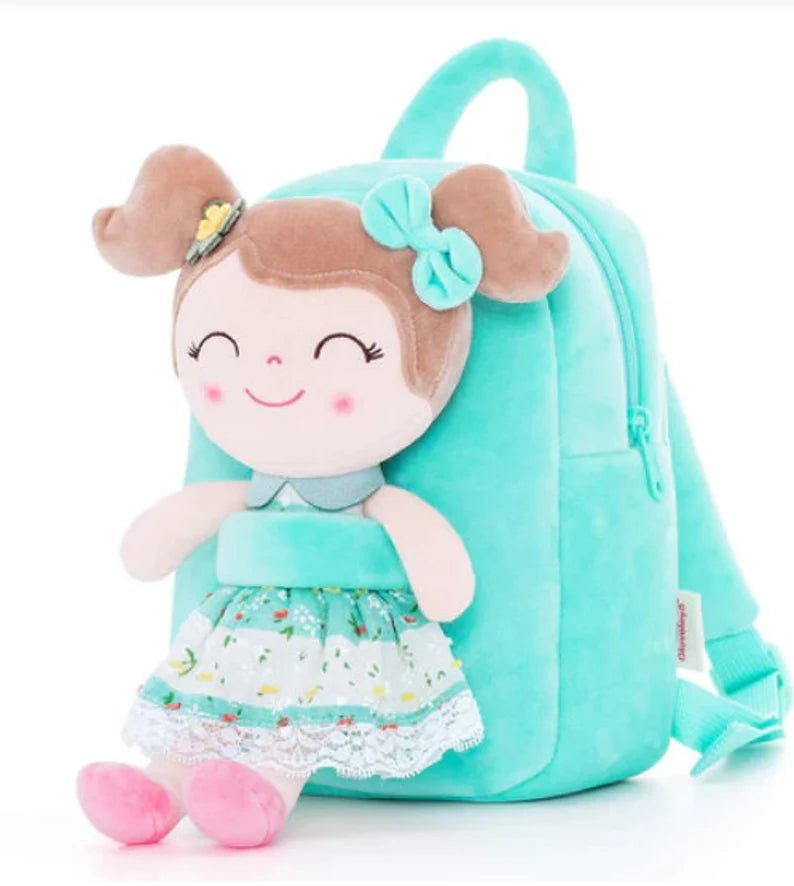 Personalized Toddler Backpack and Plush Doll - Green Stripe - Tiny Tots Boutique