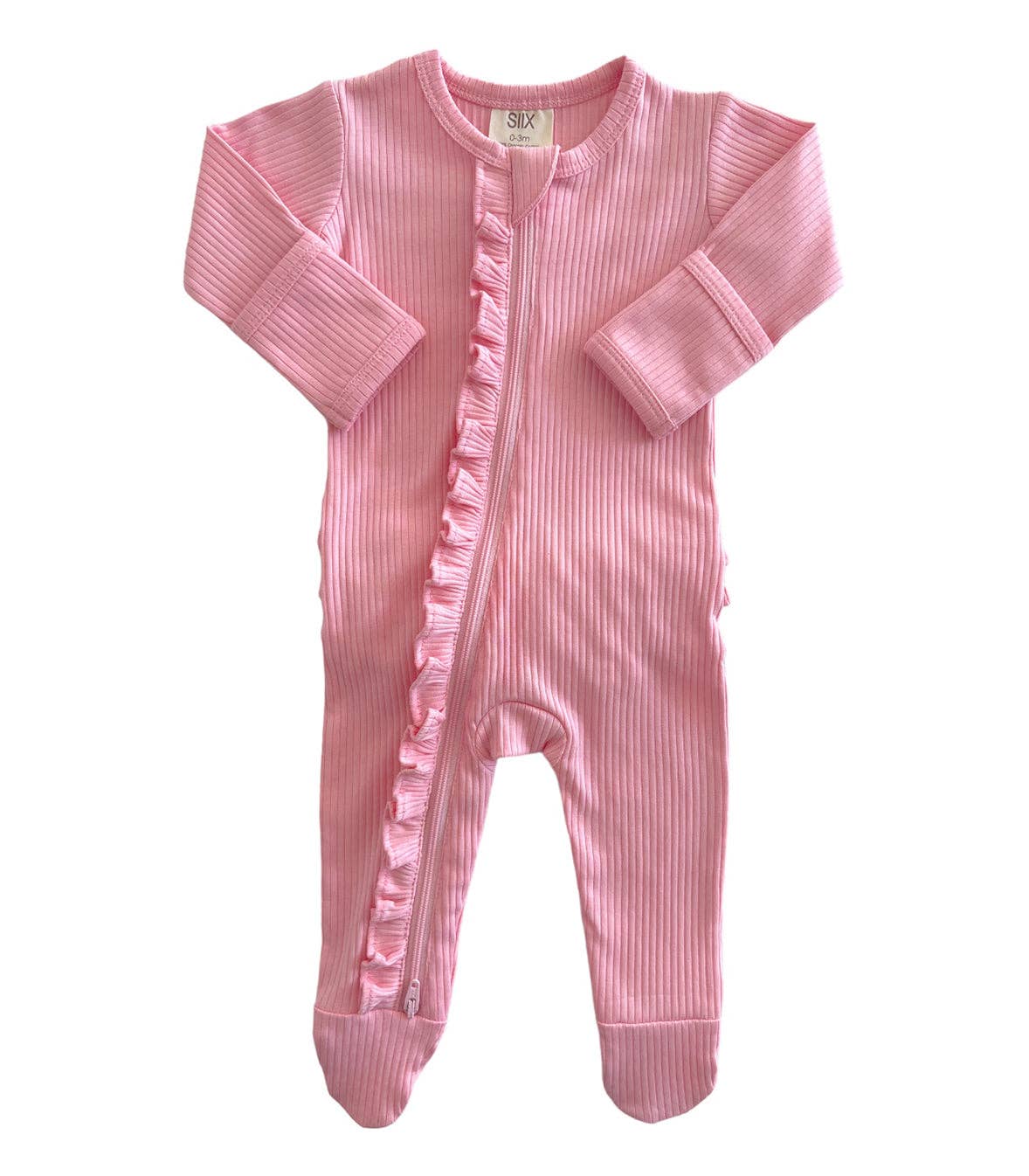 Pink / Organic Ribbed Frill Zip Footie - Tiny Tots Boutique