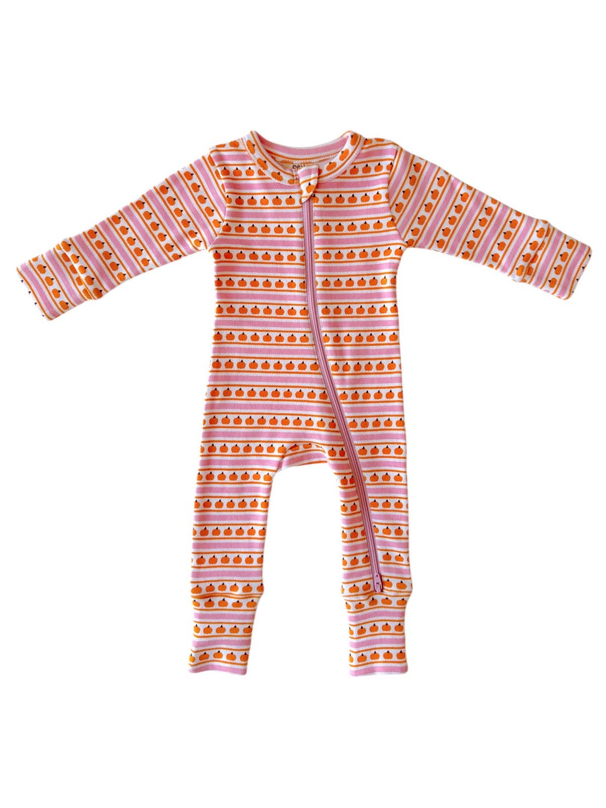 Pumpkin Stripe Pink / Organic 2 - Way Zip Romper - Tiny Tots Boutique