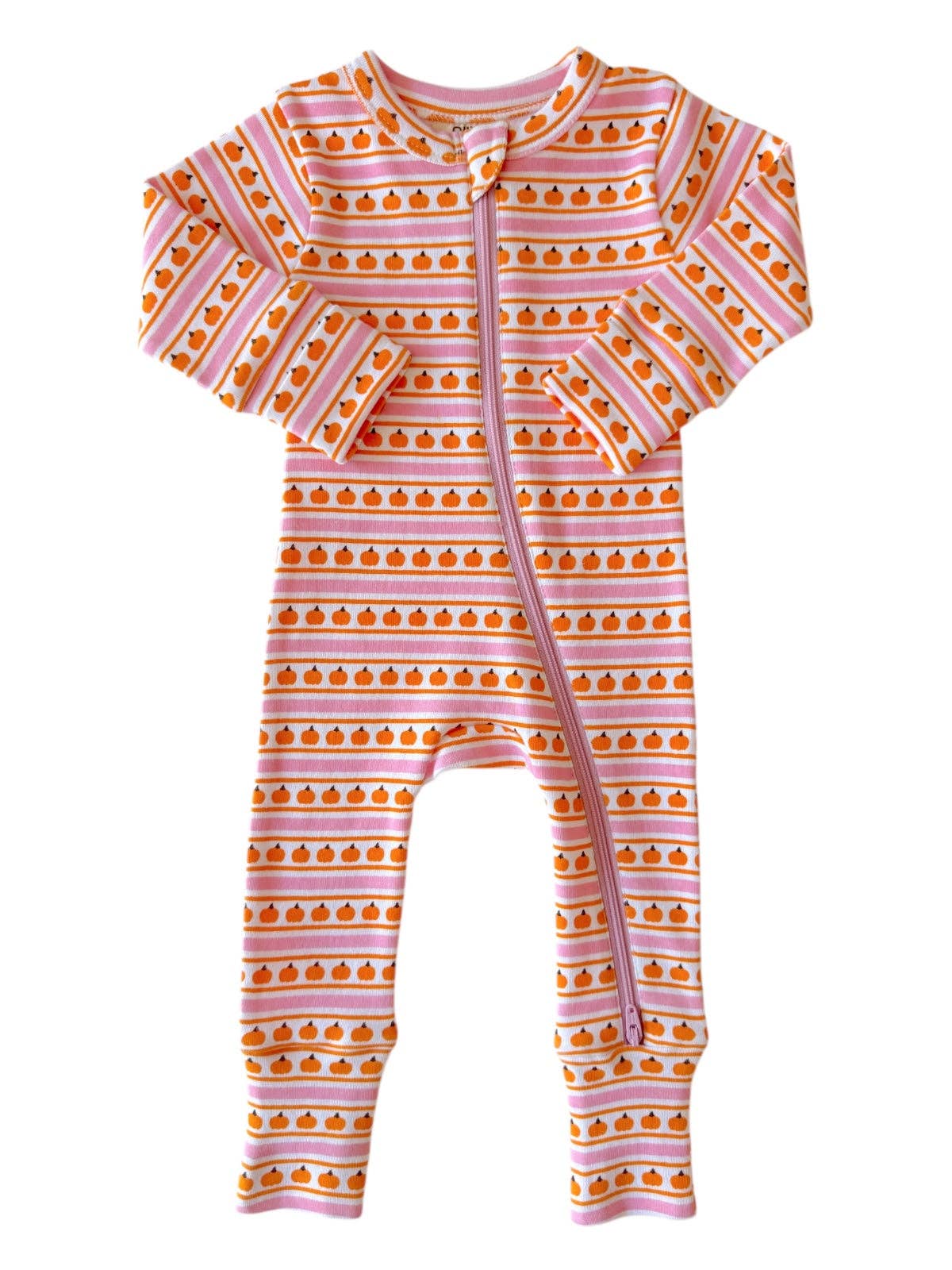 Pumpkin Stripe Pink / Organic 2 - Way Zip Romper - Tiny Tots Boutique