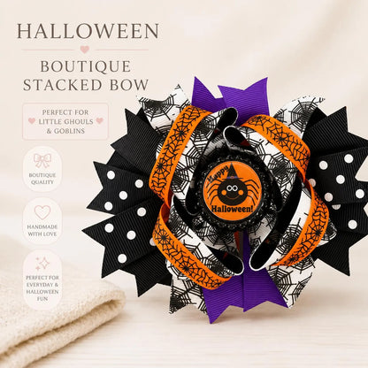 Halloween Hair Bow – Layered Boutique Design with Spider Center
