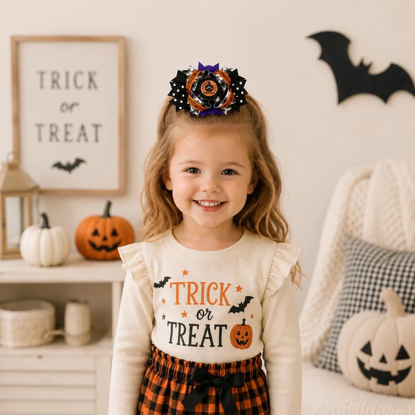Halloween Hair Bow – Layered Boutique Design with Spider Center